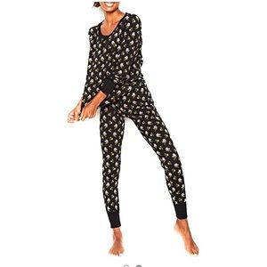 Victoria Secret PJ Thermal Set Black Floral Roses.